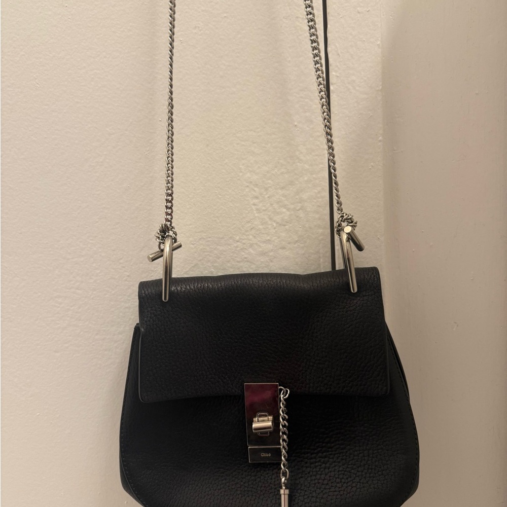 Chloe Black Crossbody Bag with Silver Chain